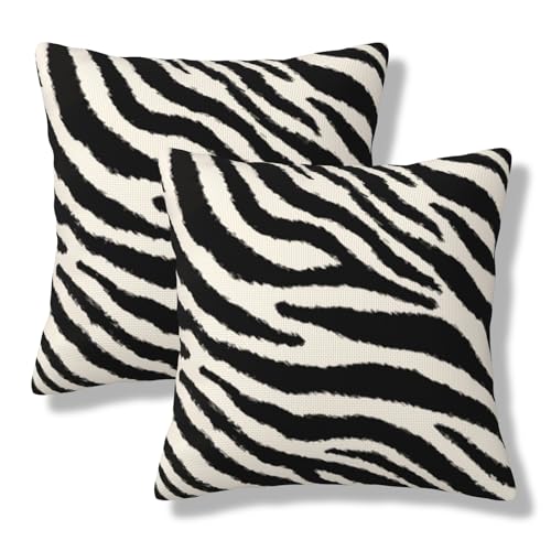 Zebra Print Striped Throw Pillow Covers Black and Beige Square Pillow Cases 20x20 Inch Set of 2 Wild Animal Skin Outdoor Decorative Pillowcase Cushion Cover for Couch Sofa - color: Black, size: 20" x 20" (Pack of 2)