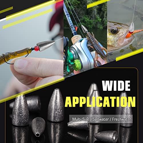 AMYSPORTS Bullet Drop Weights Sinkers Kit Saltwater Removable Fishing Sinkers Tackle Lead Bass Fishing Sinkers Shot Casting Freshwater - size: Size1 (1/14oz.) 50 pcs