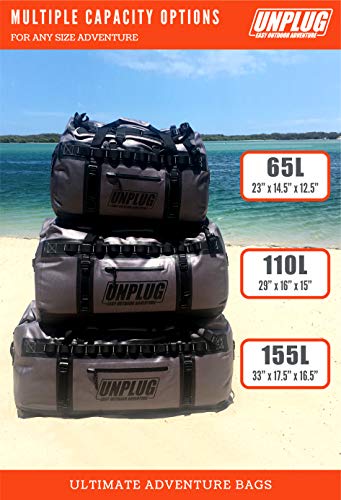 UNPLUG Ultimate Adventure | 1680D Heavy Duty Waterproof Bag | Large Travel Bag which can be Used for Camping, Motorcycling, Boating, or Hunting|155L Storm Grey - color: Storm Grey, size: 155L