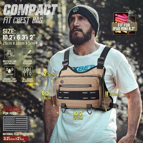 RXW Outdoor Sport Chest Rig for Men Women, Running Vest Bag with Pack Holster, Chest Pack Built in Phone Holder for Cycling, Camping,Travel, Hiking, Workouts, EDC（Brown） - color: Brown