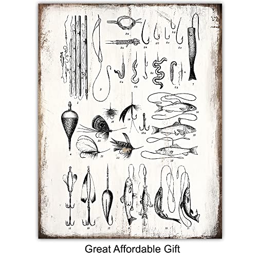LARGE 11x14 - Fishing Accessories Gifts - Rod, Reel, Lures Patent Print Set - Lake Mountain House Decor for the Home - Rustic Bass, Trout, Freshwater Fish Wall Art - Room Decoration Poster - Fishermen - size: 11x14 inches