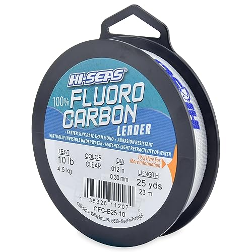HI-SEAS 100% FLUOROCARBON Fishing LINE Leader - Clear Invisible Leader UNDETECTABLE to Fish, Fast Sinking 6LB-400LB - style: .013 in / 0.32 Mm, 10 Lb, 25 Yd