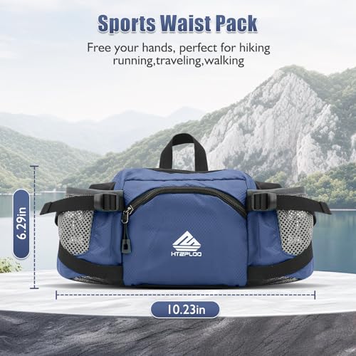 Fanny Pack Waist Bag with Water Bottle Holder for Men Women Running Hiking Travel Dog Walking Workout Cycling Outdoor (Dark Blue) - color: Dark Blue