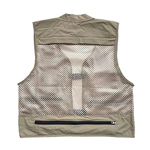 Men Mesh Breathable Multi-Pocket Vest Outdoor Travelers Fly Fishing Photography - color: Khaki, size: Small