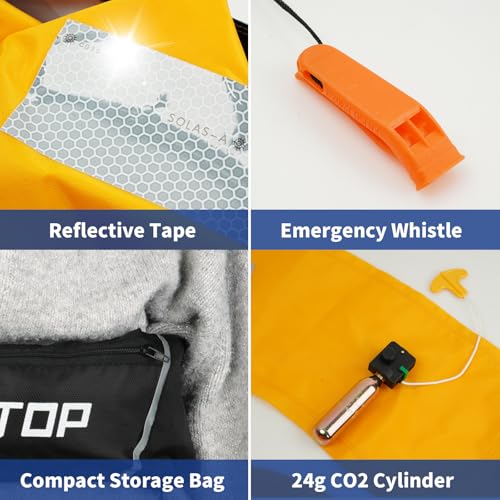 Owntop Manual Inflatable Belt Pack, Adults Swim Jacket with Blowpipe & Whistle, 24g CO2 Cylinder Included, Low Profile for Kayaking, Fishing, Paddle Sports - color: Army Gray, size: One Size (Pack of 2)