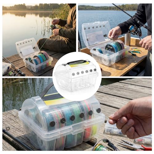 2 Pcs Fishing Line Holder Storage Box Clear Multi-Functional Fishing Line Organizer Caddy with Spooler, Portable Tackle Case for Organized Fish Gear Storage Holder