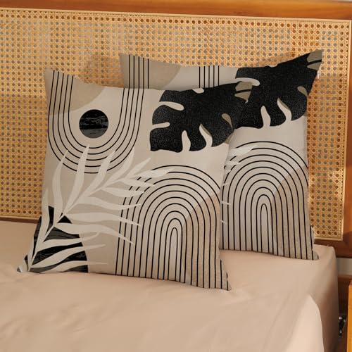 Black Boho Pillow Covers 18x18 Inch 2 Pcs Beige Brown Tropical Leaf Mid Century Summer Outdoor Decor Throw Pillows Modern Geometry Farmhouse Decoration Pillowcase Linen Cushion Cover for Couch - color: Black Brown Beige Boho, size: 18" x 18" (Pack of 2)