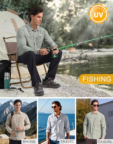 Pioneer Camp Men's Sun Protection Fishing Shirts UPF50+ Long Sleeve UV Quick Dry Cooling Shirts for Travel Camping Hiking - color: Light Gray, size: Small