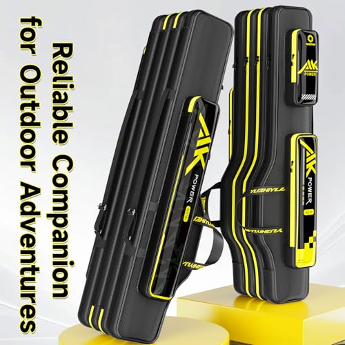 Fishing Rod Case & Bag Triple-Layer - 1680D Oxford, Wire-Reinforced Anti-Deforming, Foldable Portable, Quick-Access Compartments, Fishing Gift for Men Anglers - color: Black, size: 51.18inch, style: Quadruple - Layer