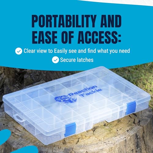Reaction Tackle Basic Tackle Trays, Clear Plastic Utility Box Organizers with Removable Dividers for Lures, Hooks and Terminal Rigs, Fits Tackle Bags and Boxes - 3600 (4-Pack) - size: 3600 (4-Pack)