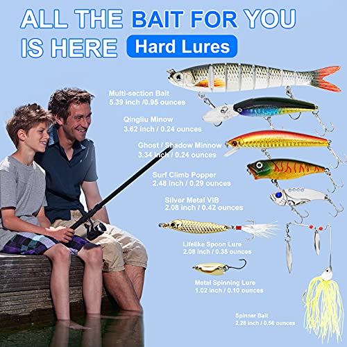 Fishing Lures Tackle Box Bass Kit, Including Animated Lure,Crankbaits,Spinnerbaits,Soft Plastic Worms, Topwater Lures,Hooks,Saltwater & Freshwater Fishing Gear for Bass,Trout, Salmon. - color: 92pcs Fishing Tackle Box