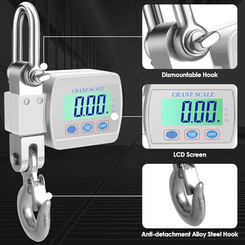 1100lbs 500kg Digital Crane Scale, Heavy Duty Hanging Scale with Backlit LCD, Tare, Unit Change Functions for Industrial Factory, Farm, Construction - color: White
