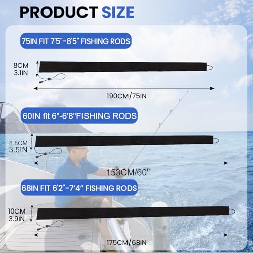 Neoprene Camo Fishing Rod Sleeves,Fishing Pole Sleeves,Fishing Rod Socks | UV Resistance,Puncture Resistant, Protect Casting, Spinning, Trolling Fishing Rods, Storage, tangled-free,75in,68in,60in - color: 2-Black, size: 60"