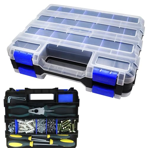 Tools Organizer Box Small Parts Storage Box 50-Compartment Double Side Hardware Organizers with Removable Plastic Dividers for Screws, Nuts, Nails, Bolts, Blue - color: Blue