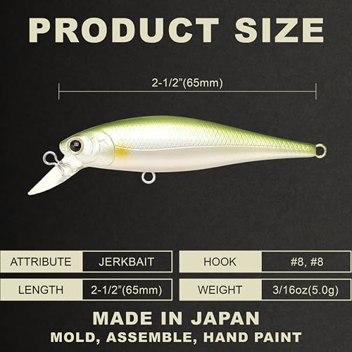 LUCKY CRAFT Pointer 78SP Fishing Lures, 3” Jerkbait Freshwater Bass & Trout Lures, Suspending 4ft–5ft Depth, Jerkbait with Walk-the-Dog Action, Precision Bass Fishing Gear and Accessories - color: 268 Pearl Ayu, size: PT65