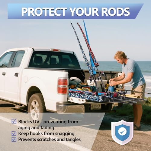 2Pcs Neoprene Fishing Rod Sleeve for Casting, Trolling, Spinning Rods – Lightproof & Puncture Resistant Rod Cover - color: Blue Camo, size: 65" - 2Pcs