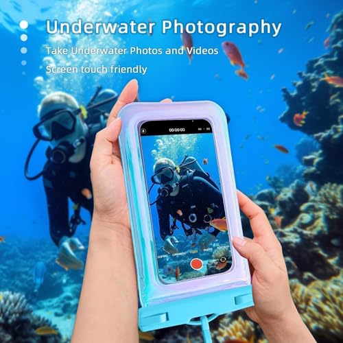 Floatable Soap Bubble Waterproof Phone Pouch/Case with Crossbody Lanyard for iPhone 17 16 Pro Max/15 Pro/14/13/12, IP68 Cellphone Dry Bag Beach Cruise Ship Essentials,Iridescent Blue,1 Pack - color: A2-Iridescent Blue