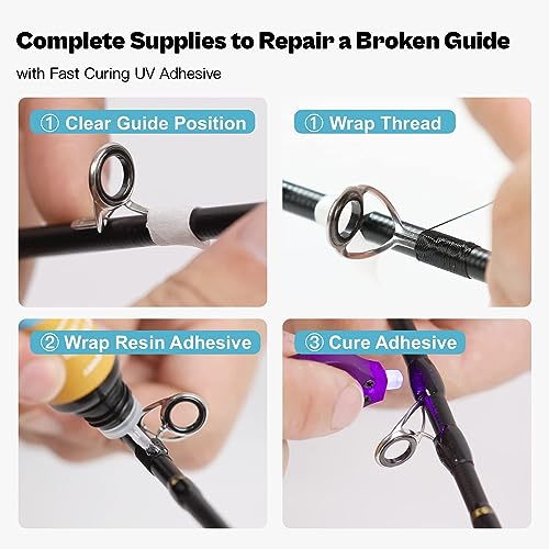 OJYDOIIIY Fishing Rod Eyelet Repair Kit Complete, Emergency Quick-Fix Fishing Pole Eyes Replacement Kit with Stainless Steel Guides for Spinning/Casting Rod - color: Spinning+Tips
