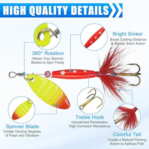 Spinnerbaits Rooster Bait Tail Fishing Lures Kit Inline Spinner Spoon Lures Bass Salmon Trout Hard Metal Spinner Baits for Saltwater Freshwater - style: 10pcs Spinnerbaits-b