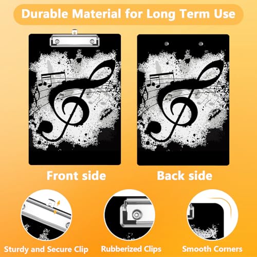 Black Music Note Clipboard, Decorative Clip Board with Metal Clip Cute Plastic Clipboards A4 Standard Size 8.5" x 12.5" for Nurses, Students, Office - color: Music