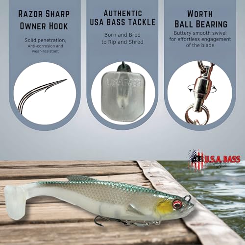 USA Bass Tackle Magnum Swimbait - Paddle Tail Swimbaits Pre Rigged Fishing Lures Premium Lure with Strong Owner Hook, Magdraft Style Bait for Giant Freshwater Predator Fish - color: Sexy Shad