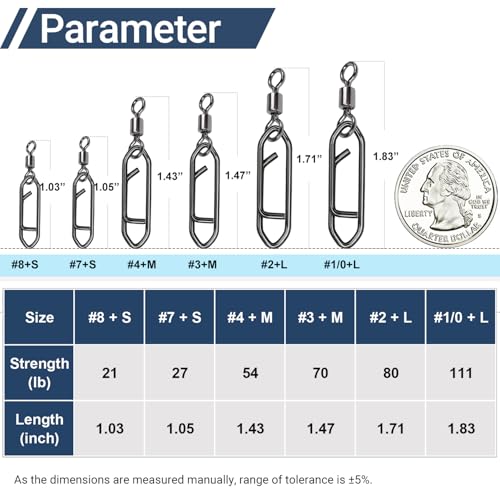 QISHUO Stainless Steel Fishing Swivels Lure Tackle Clips Snap Swivels Strength Barrel Saltwater Swivel Fishing Rolling Black Nickel - size: Size 7+S (27lb) 50 pcs