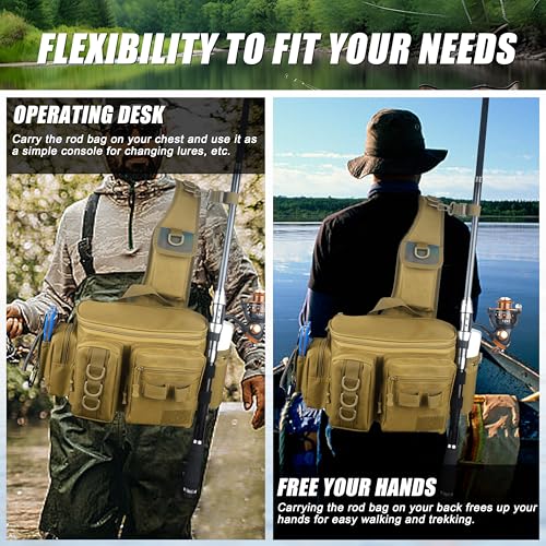 Shaddock Fishing Portable Backpack Waist Bag with Rod Holder, Fly Fishing Sling Crossbody Fanny Pack for Fishing Camping Hiking Men Women Gift