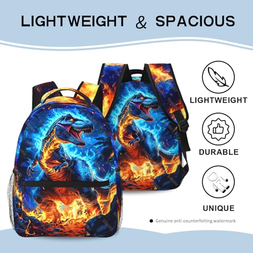 Dinosaur Backpack for Kids Toddler Boy Blue Fire Dino School Bookbag for Elementary Preschool Travel Bag Backpack for Kid Boys 8-12 Back to School Gifts - color: Dinosaur 01