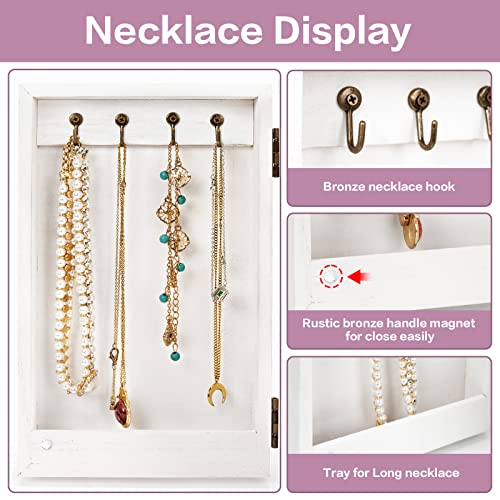 Meangood Jewelry Box Wood for Wowen, 5-Layer Large Organizer Box with Mirror & 4 Drawers for Rings, Earrings, Necklaces, White - color: 5 Layer White, size: 5 Layer