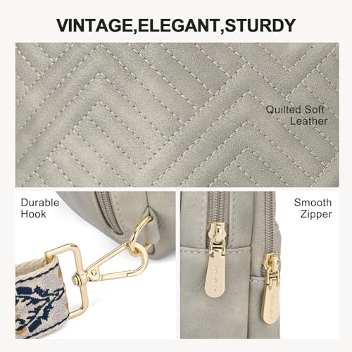 BOSTANTEN Sling Bag Quilted Crossbody Bags for Women Cross Body Purse Leather Fanny Pack with Adjustable Guitar Strap - color: A-twilight Grey