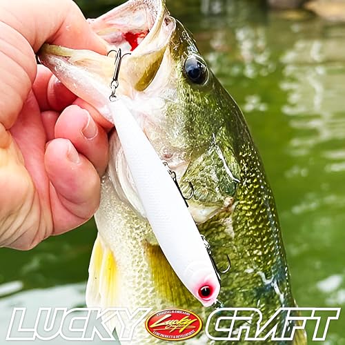 LUCKY CRAFT Gunfish 95 3 Hook Freshwater Fishing Lures and Bait for Bass Fish, Topwater Fish Line, Surface Bait with Treble Hooks, Fishing Gear for Tackle Box - color: 074 Chrome
