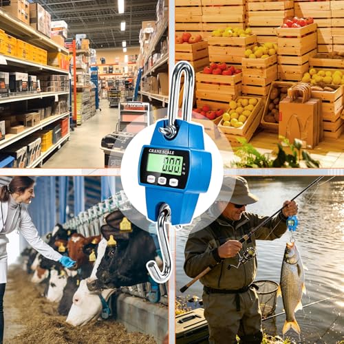 Digital Hanging Scale, 1100lb/500kg Crane Scale, Small Crane Scale with LCD Display and Hooks, Aluminum Alloy Body for Hunting, Outdoor, Fishing, Farm (Blue) - color: Blue-1100lb