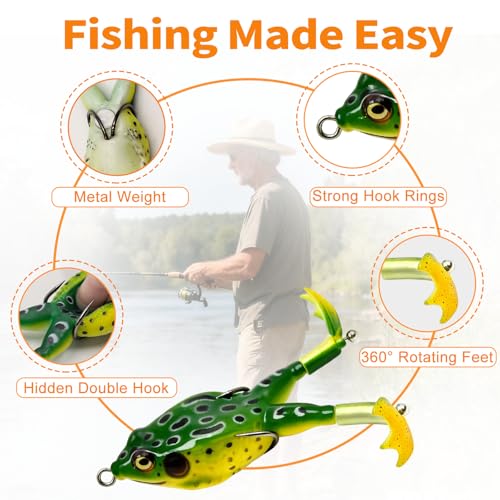 Keenjorika Soft Frog Fishing Lures 3 Pack, Topwater Floating Weedless Frog Baits with Rotating Kicking Legs, Lifelike Soft Swimbaits for Bass, Trout, Snakehead Fishing, Freshwater & Saltwater - color: 2/4/10