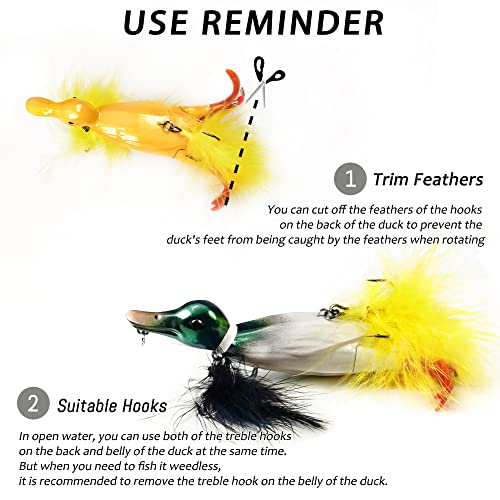 Topwater Duck Fishing Lures, Realistic Baby Duckling Baits Floating Artificial Hard Swimbaits for Bass Pike Musky Catfish Freshwater Saltwater Fishing - color: 2 Pcs-Yellow, Green