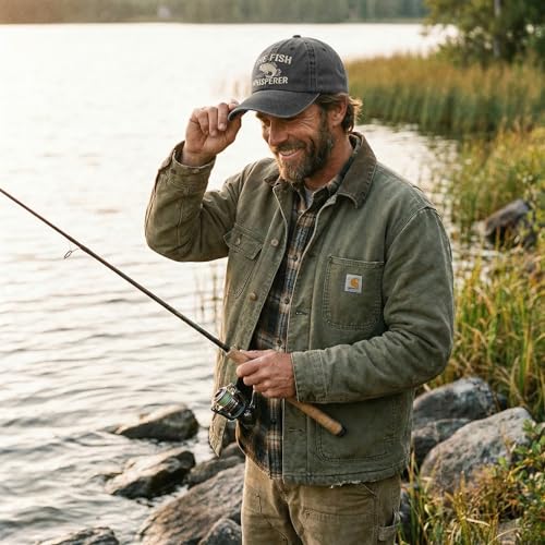 Fish Hats for Men Women,Funny Fishing Lover Gifts,Embroidered Washed Distressed Baseball Cap,Vintage Trucker Hat - color: Whisperer-black