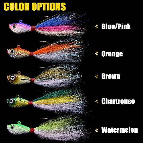 Bucktail-Jigs-Saltwater-Hair-Jigs-Head -Fishing-Lures-Assorted Kit - color: Bucktail Jigs 5-Piece Lure Kit, size: 1 oz 5 pack