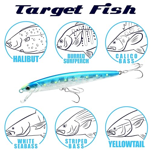 LUCKY CRAFT FlashMinnow 130MRS Saltwater Fishing Lures, Jerkbait for Halibut and Bass Fish, Slow Sinking 2-4ft, Surf Fishing Gear and Tackle Box Accessories - color: 653 Super Glow OB Sexy Smelt
