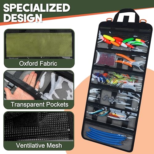 SILANON Fishing Lure Bag, Roll Up Bait Bag Organizer 6 Pockets PVC Protective Fishing Lure Wraps Covers Durable Waterproof Fishing Tackle Storage Bag Wraps for Soft Plastic Trolling Lure Tackle Box - size: Large