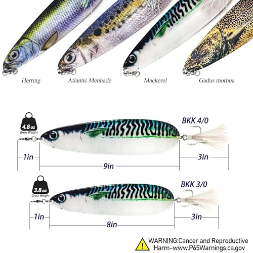 Magnum Flutter Spoon Deep Sea Jigging Fishing Lures, 7.5-9 Inch Large Hard Metal Sinking Trolling Casting Striper Fishing Spoon Baits for Striped Bass, Salmon, Walleye, Saltwater, Freshwater - color: A3 - 8" Classic - Mackerel