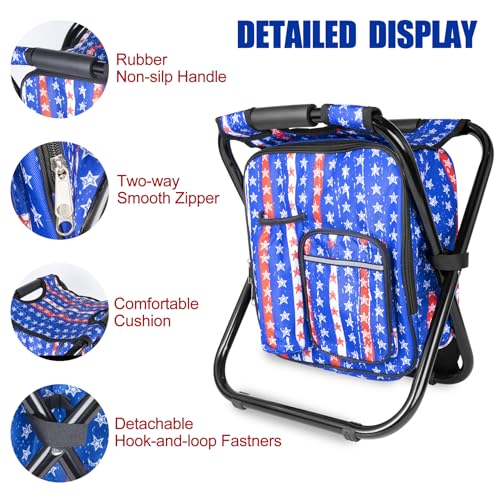 Kikerike Backpack Stool Cooler Chair Heavy Duty 300 LBS Max Load Portable Lightweight Stool Backpack Folding Fishing Cooler Seat for Camping Hunting Fishing - American Flag - color: American Flag