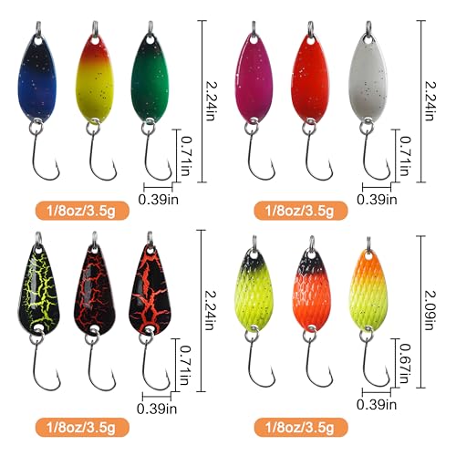 Trout Spoons Fishing Spoons Lures Kit,12pcs Trout Lures Single Hook Hard Metal Baits Mini Fishing Jigs Casting Trolling Spoon Lure for Crappie Char Perch Sunfish Trout - color: Type B