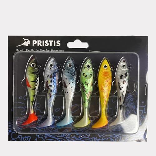 Pristis Jig Head Fishing Lures for Freshwater Saltwater, Weedless Swim Jig Teasers with Sharp Hooks & Exquisite Coating, Pre-Rigged Vibrating Swimbaits Kit Gear for Bass Crappie Walleye Trout Pike - color: 6 pcs Paddle Tail Soft Lures