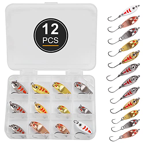 Trout Spoons Fishing Spoon Lure Set Single Hook Trout Lures Hard Metal Trout Baits Mini Fishing Jig Spoon Lures for Perch Char Crappie - color: Type B ( 12pcs )