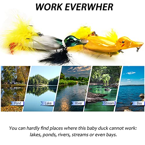 Topwater Duck Fishing Lures, Realistic Baby Duckling Baits Floating Artificial Hard Swimbaits for Bass Pike Musky Catfish Freshwater Saltwater Fishing - color: 1 Pcs-Yellow