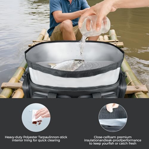 Handor Waterproof Fishing Tackle Bag, Large Saltwater Resistant Storage, 1000D PVC Material, Holds 3600 3700 Trays (Black and Blue, Medium Bag) - color: Black and Blue, size: Medium Bag