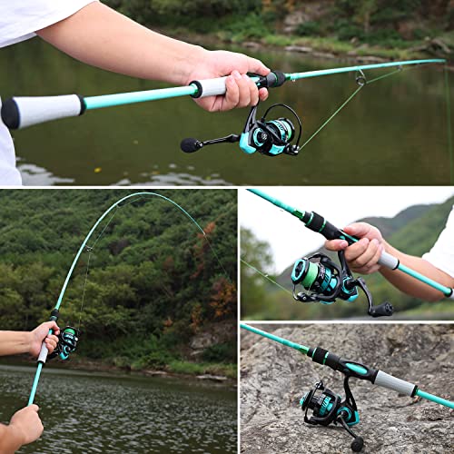 One Bass Spirit Flame Fishing Rod Reel Combo, Spinning Fishing Pole with Graphite 2Pc Blanks, Stainless Steel Guides - color: Blue, size: 7'0"Medium Heavy-Fast with 2000 Reel
