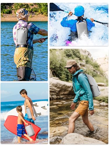 HEETA Waterproof Dry Bag for Women Men, 5L/10L/20L/30L/40L Roll Top Lightweight Dry Storage Bag Backpack with Emergency Whistle for Travel, Kayaking, Boating, Camping, Beach, Cruise Ship Essentials - color: Light Grey, size: 10L