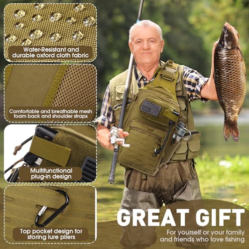 RoundFunny 9 Pcs Fishing Tool Kit Pliers Gear and Equipment Include Large Fishing Backpack, Tackle Box, Gripper, Plier, Lanyard, Hook Separator, Sheath, Patches - color: Wolf Brown