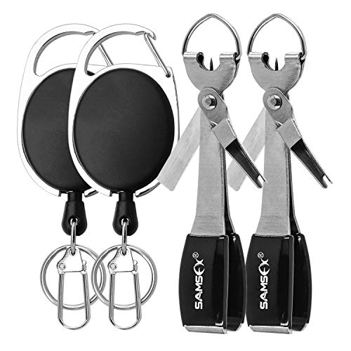 SAMSFX Fishing Knot Tying Tool, Multifunctional Fly Fshing Nippers, Quickly Tie Fishing Knots for Hooks, Lures and Flies, Fishing Clippers with Retractor - color: Silvery Knot Tool, style: Oval Retractor