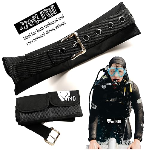 Pro Scuba Diving Weight Belt with 4 Pockets, Quick Release Buckle, Adjustable Waist 115cm, Lead Protection, Heavy-Duty for Scuba, Freediving, Spearfishing